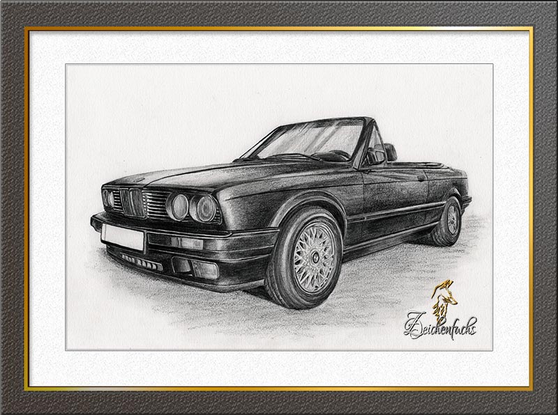 Bleistiftzeichnung BMW E30 Cabriolet