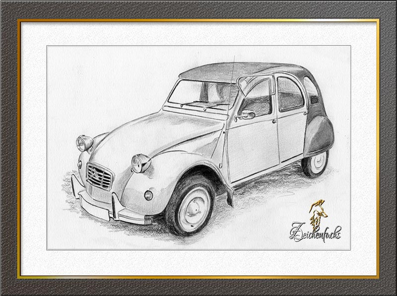 Citroen 2CV6 Ente Zeichnung | Bleistiftzeichnung