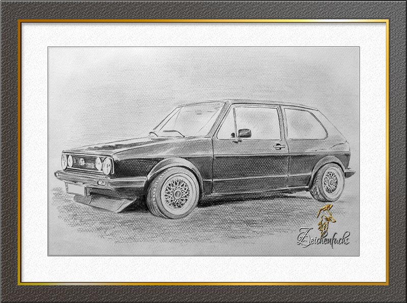 VW Golf Bleistiftzeichnung | Zeichnung
