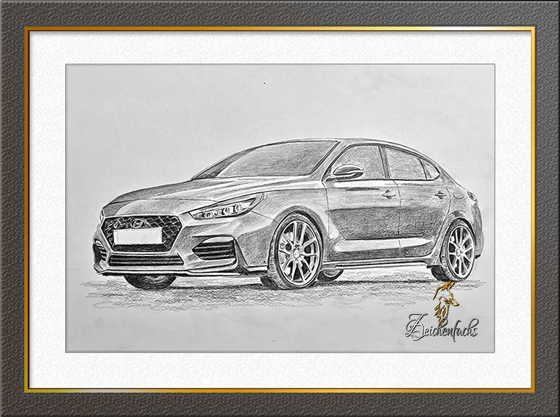 Bleistiftzeichnung Hyundai i30N