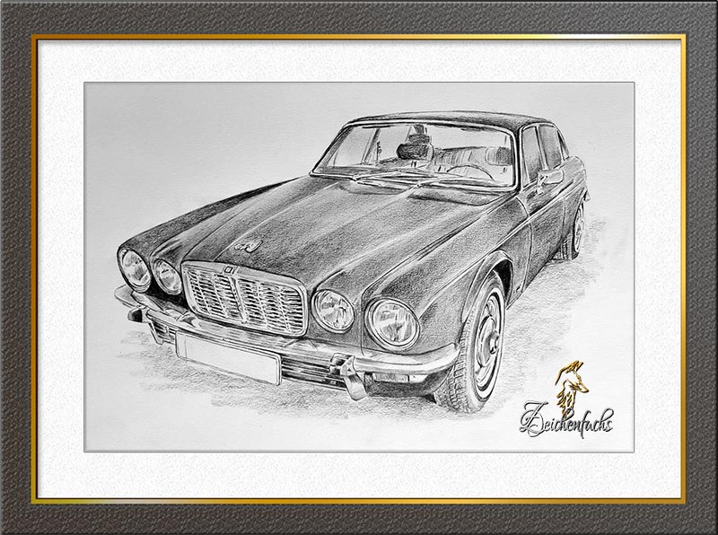 Bleistiftzeichnung Jaguar Oldtimer