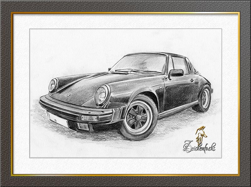 Porsche 911 Bleistiftzeichnung | Zeichnung