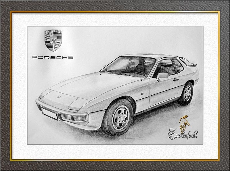 Porsche 924S Zeichnung | Bleistiftzeichnung