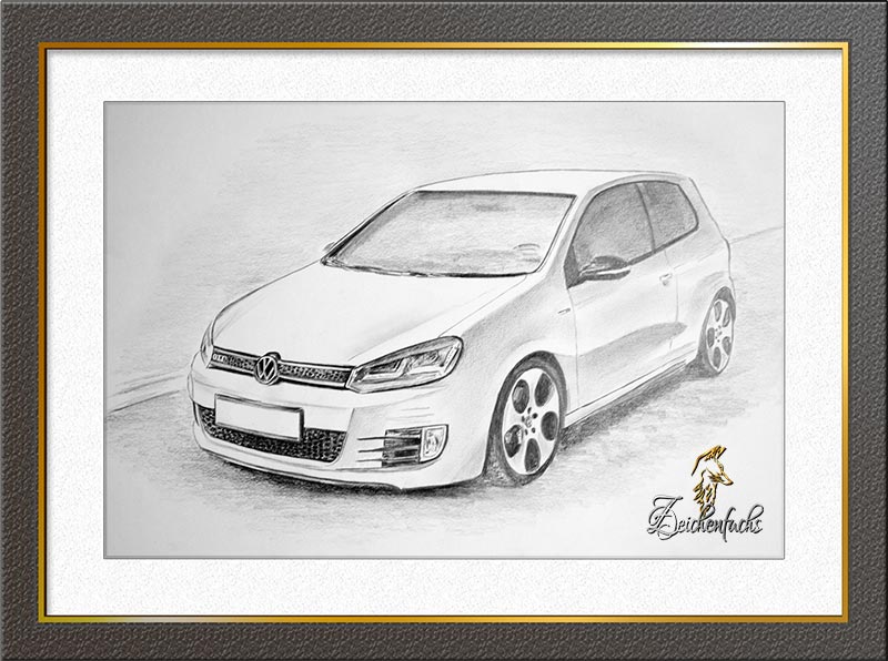 Volkswagen Golf 6 Bleistiftzeichnung | Zeichnung