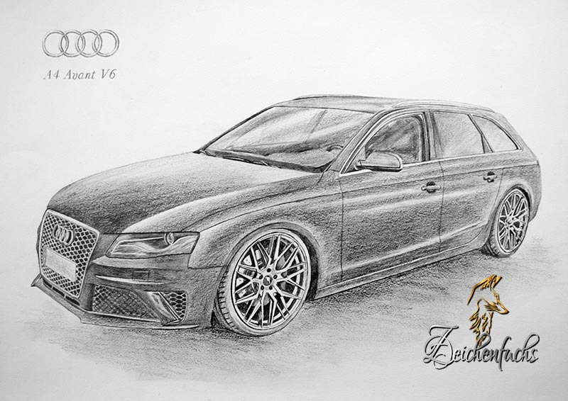 Audi A4 Bleistiftzeichnung