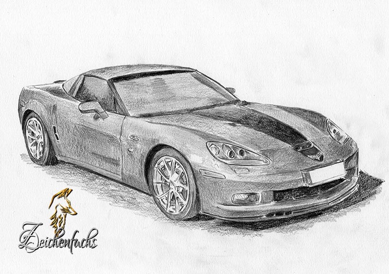 Chevrolet Corvette Zeichnung | Bleistiftzeichnung