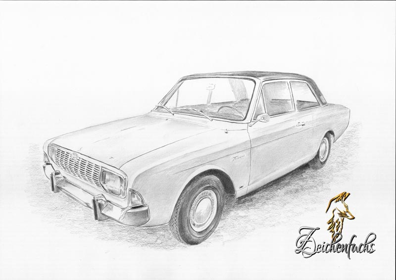 Bleistiftzeichnung Ford Taunus P5 17M