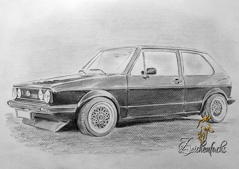 VW Golf Bleistiftzeichnung | Zeichnung