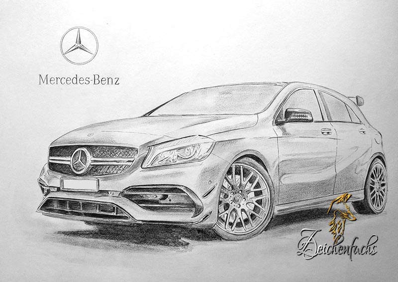 Bleistiftzeichnung Mercedes Benz A45 AMG
