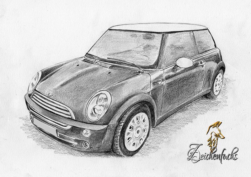 Mini Cooper Bleistiftzeichnung