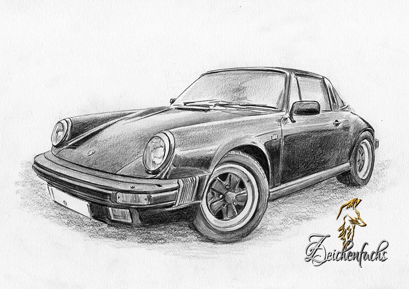 Bleistiftzeichnung Porsche 911 Targa