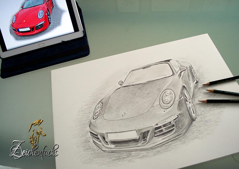 Porsche Bleistiftzeichnung