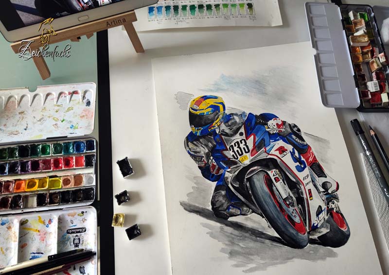 Aquarell-Motorrad zeichnen lassen